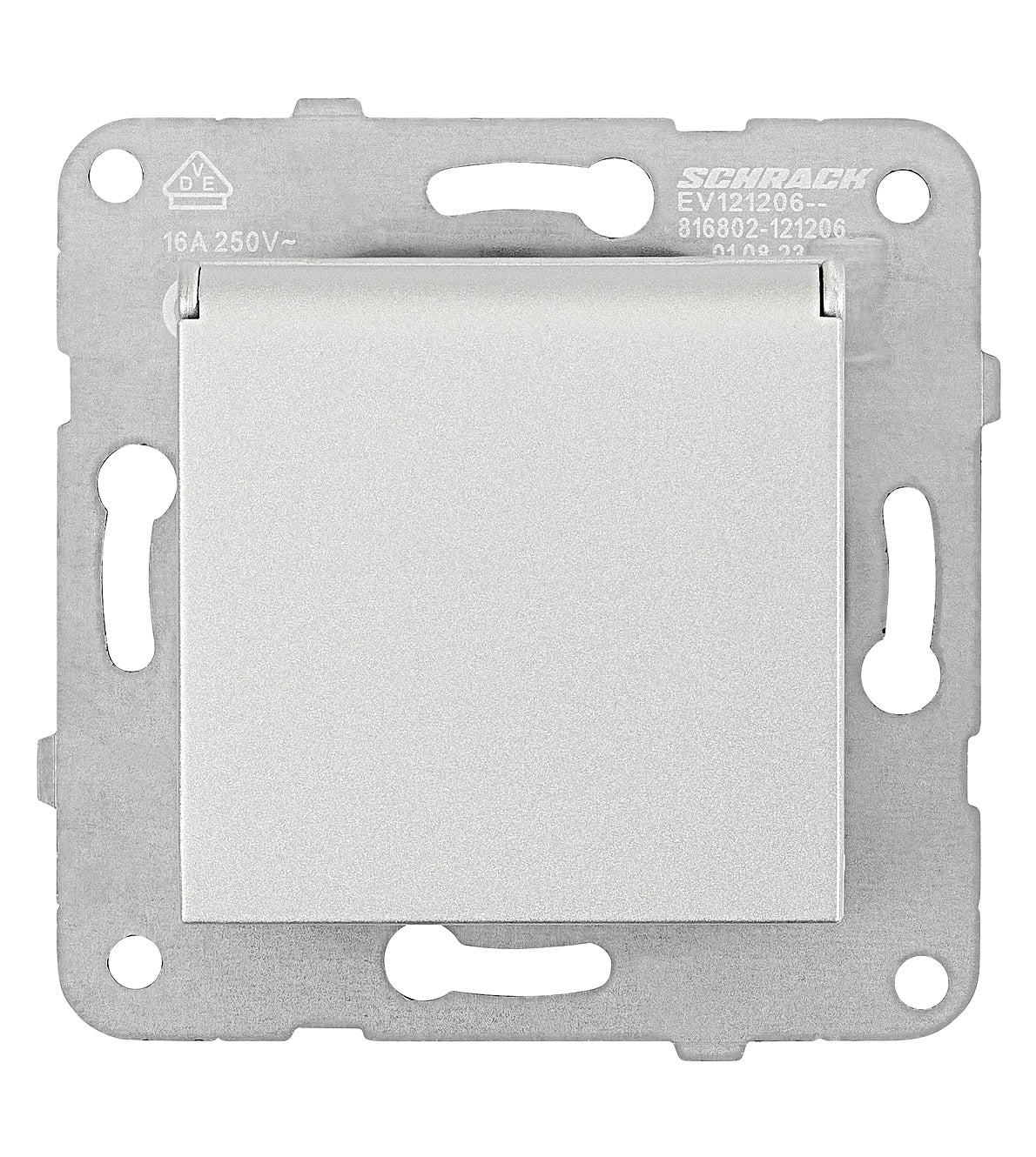 Socket outlet, flap cover, screw clamps, silver