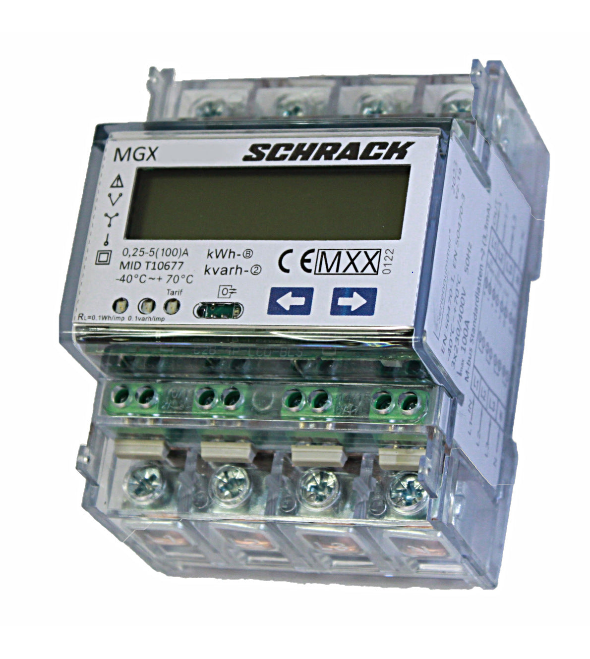 Digital kWh meter, direct 100A, 3phase, 2 tarifs, MID