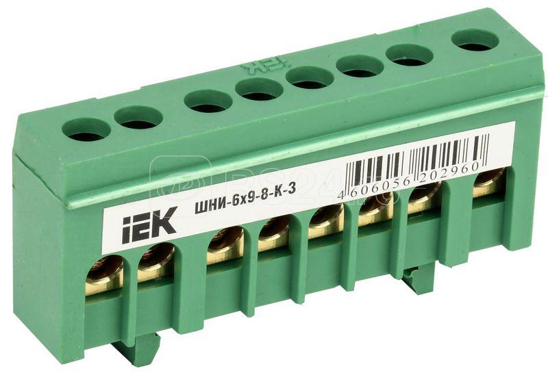 DIN-rail insulated PE busbar ШНИ-6х9-8-К-З (green), IEK