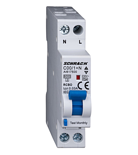 RCBO, Type A, 1+N on 1MW, 6kA