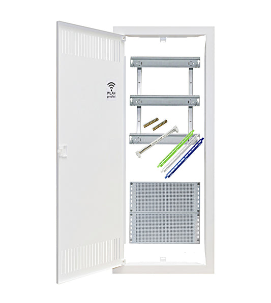 Media combi frame and door, vertical 5-rows, 3 DIN-rails
