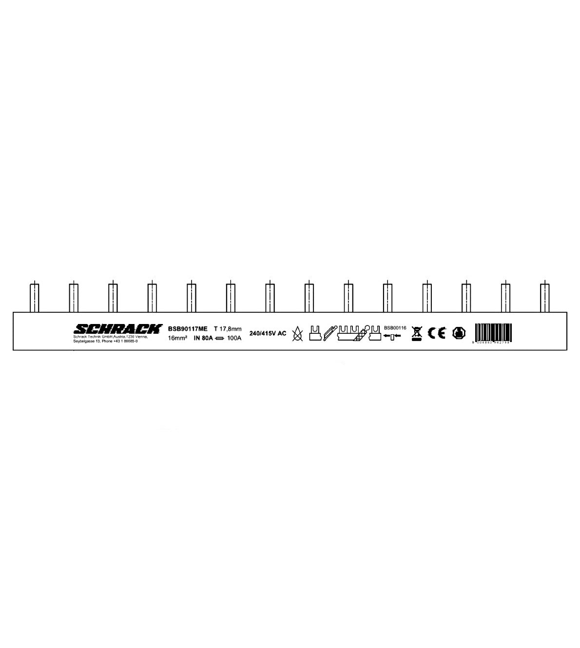 Busbar Pin Version 3-pole, 16mm², 1m