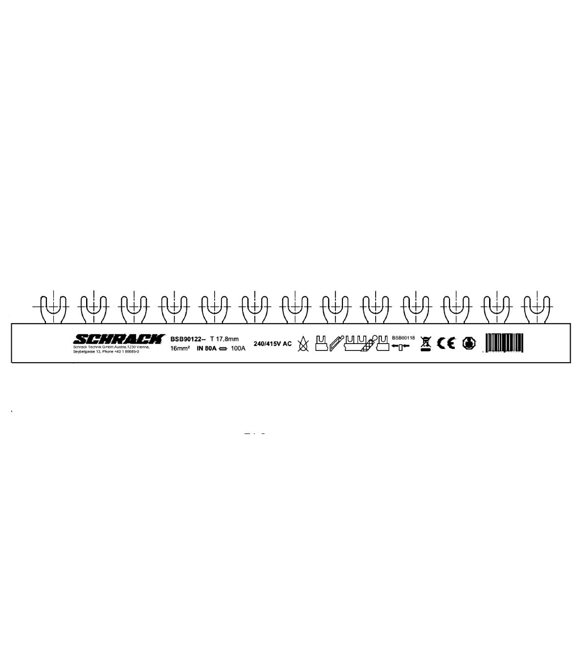 Busbar fork 4-pole, L1/L2/L3/N, 16mm², 1m