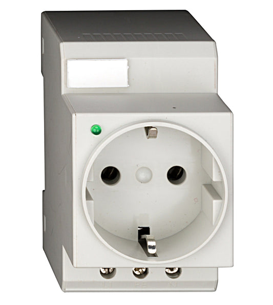 Rail mountable socket, with LED and screw connection