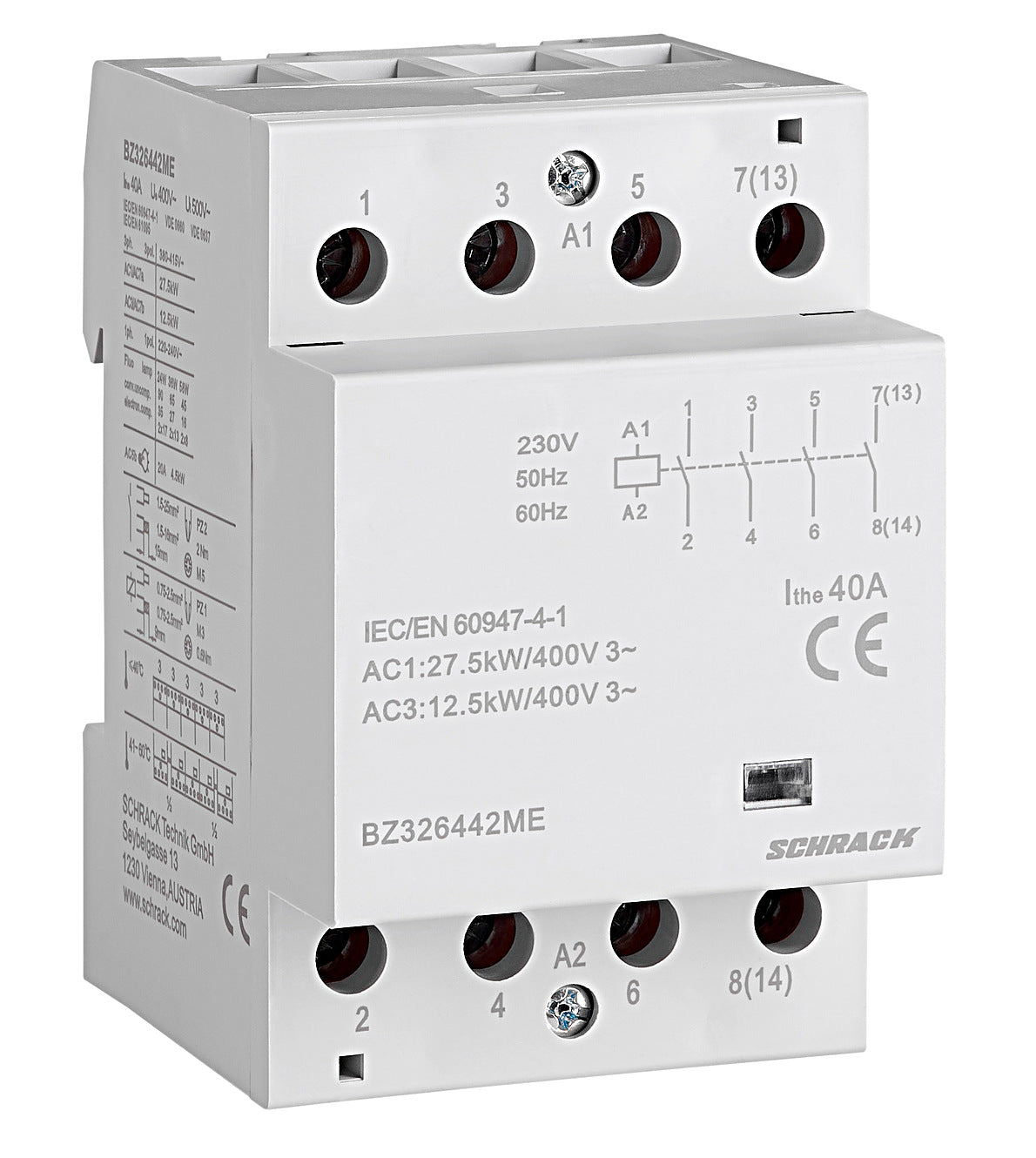 DIN Rail contactor 40A, 4 NO, 230VAC, 3MW, AMPARO