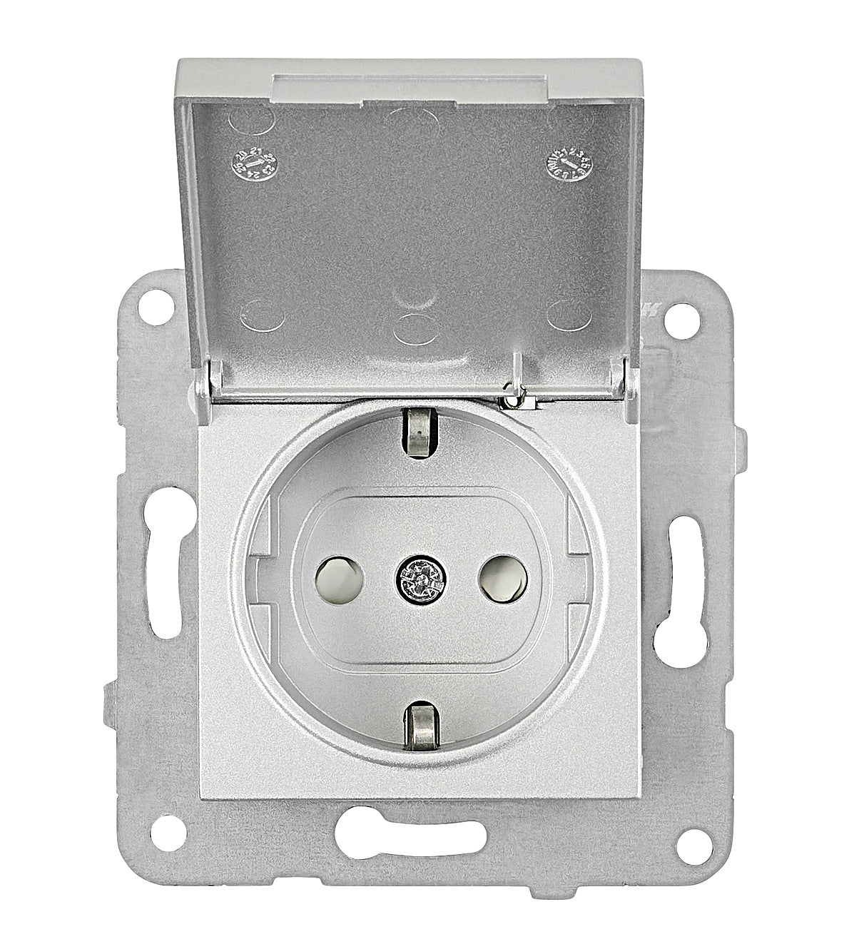 Socket outlet, flap cover, screw clamps, silver