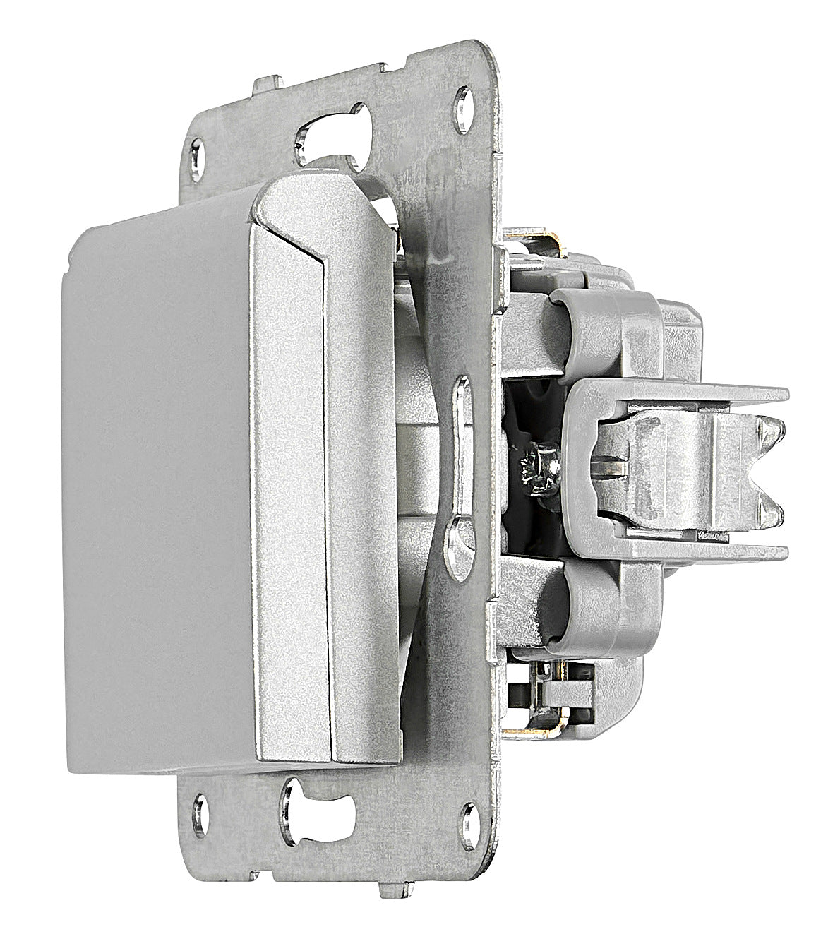 Socket outlet, flap cover, screw clamps, silver