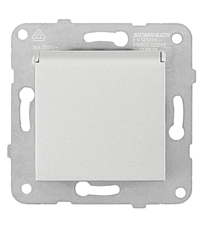Socket outlet, flap cover, screw clamps, silver