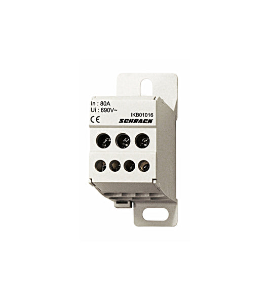 Main branch terminal, 1-pole, 80A, in. 3x16mm², out. 4x6mm²