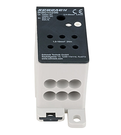 AL - Main branch terminal, 1-pole,80A, 1x25mm², 6x10mm²