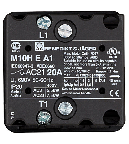 Off Switch, 1 pole, 20A, for panel mounting OFF-ON