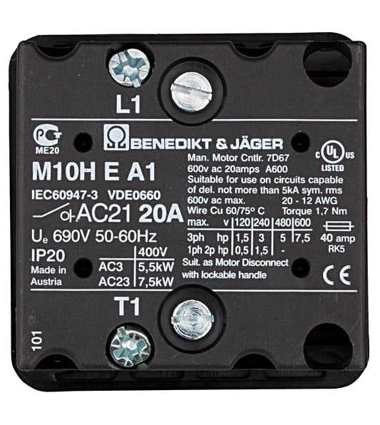 Off Switch, 1 pole, 20A, for panel mounting OFF-ON