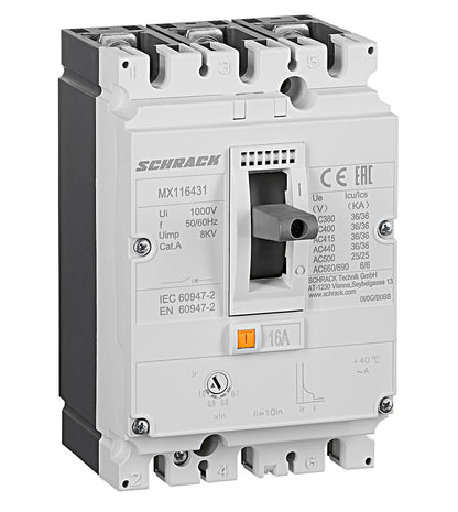 Moulded Case Circuit Breaker Type A, 3 pole, 36kA, 16-630A