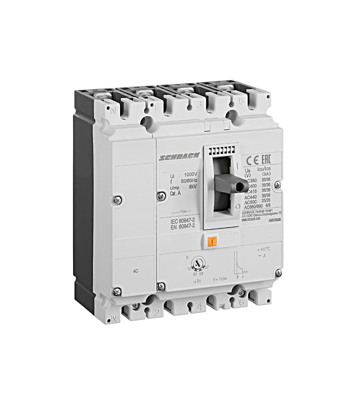 Moulded Case Circuit Breaker Type A, 4 pole, 36kA,