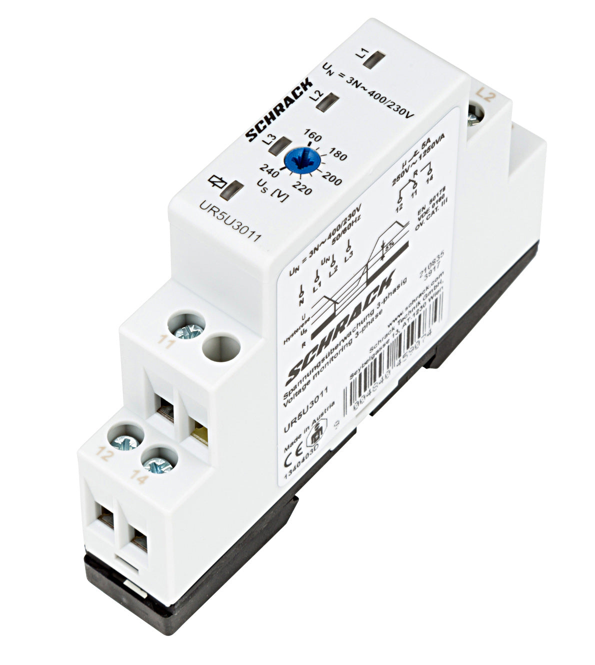 Voltage monitoring relay 3-phase, adjustable 160-240V, 1CO