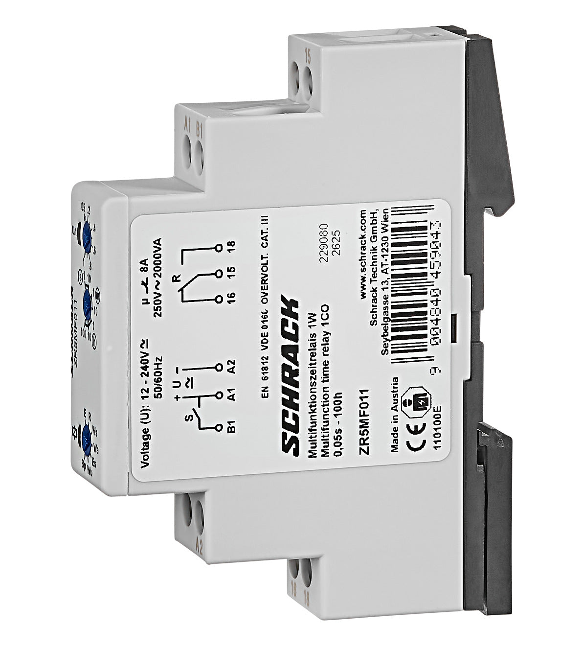 Timer multifunction 12-240VAC/DC, 1CO, 8A/250V