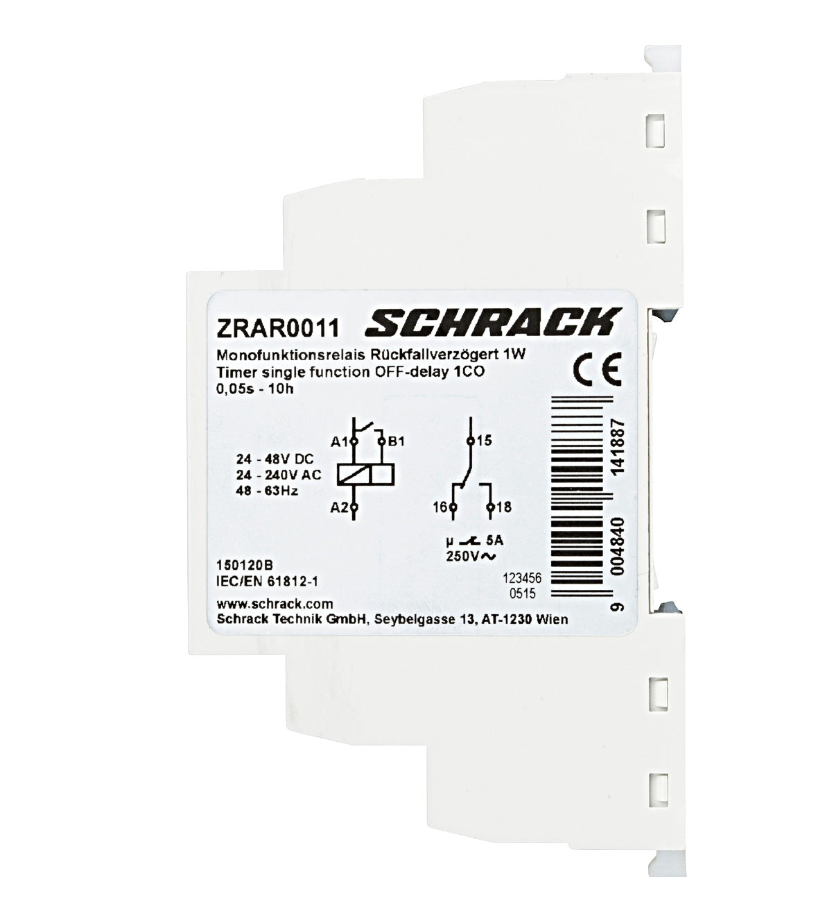 Timer singlefunctionOFF-delay AMPARO,24VAC/DC, 230VAC,1CO,5A